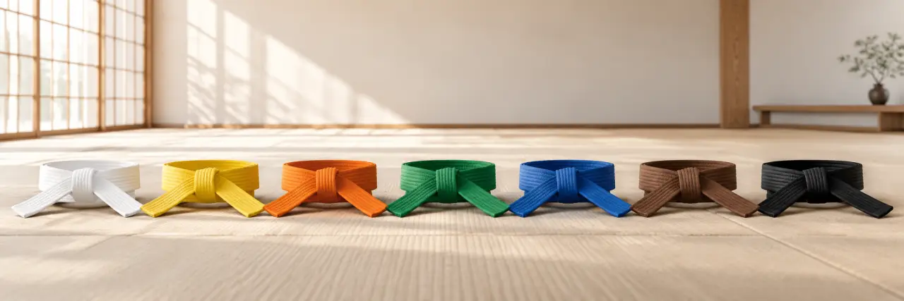 Ceinture karaté : les couleurs indiquent un grade, pas une taille ni un usage